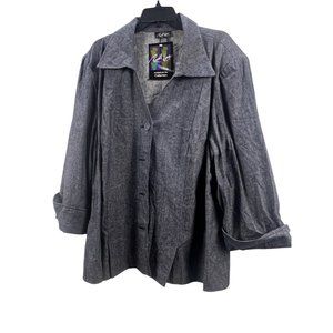 Russell Kemp Women's Button-Up Shirt Jacket Linen Cotton Blend Gray Lagenlook